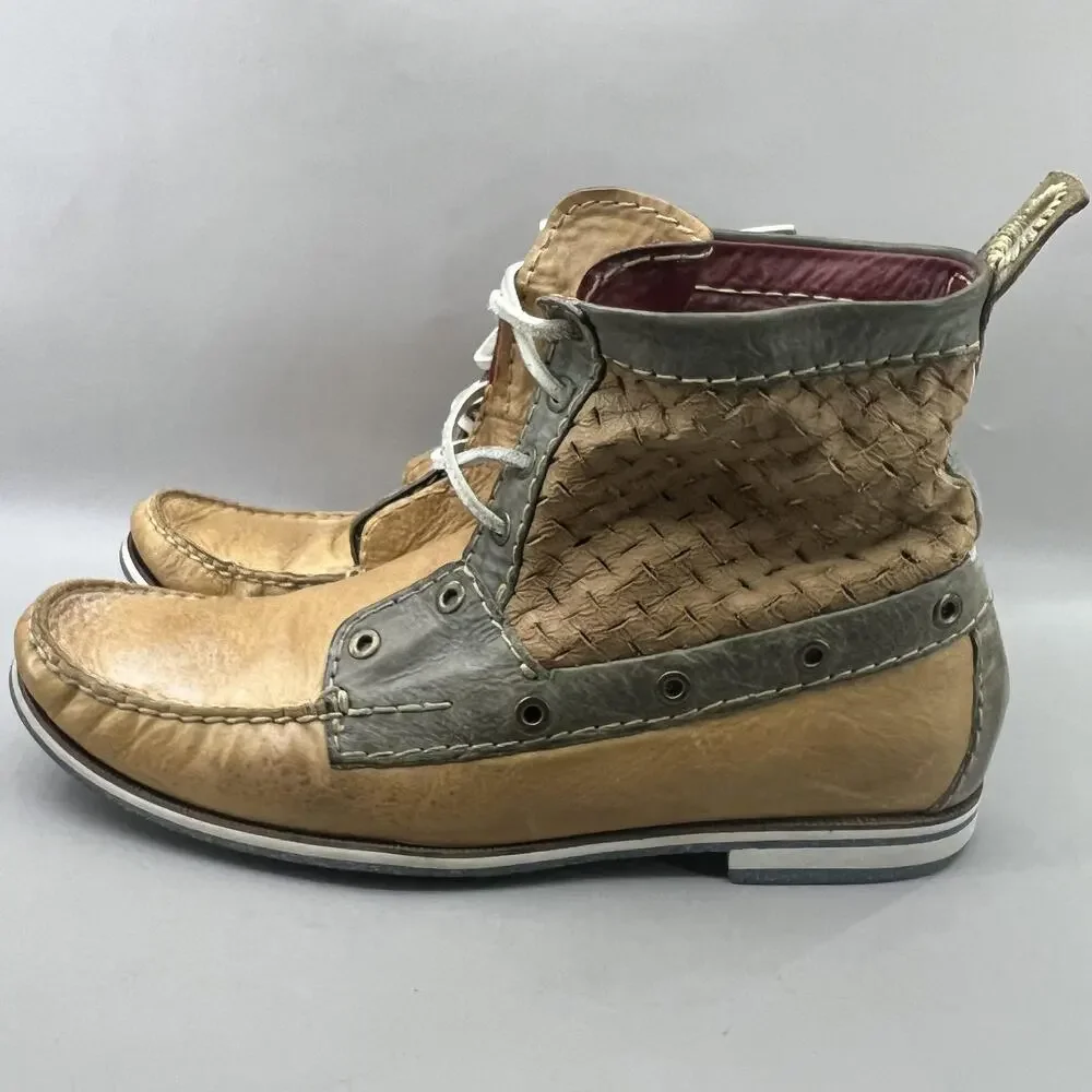 Cole Rood & Haan Co Chukka Boots Men Size 13 Brown Woven Leather Square Toe Shoe